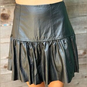 Easel Black Leather Ruffled Bubble Mini Skirt